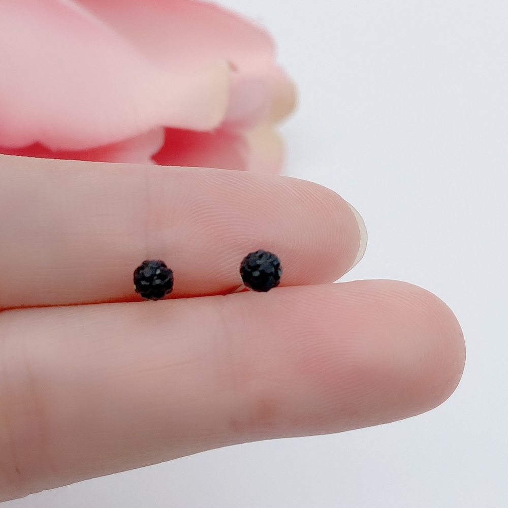 Black balls with black CZ diamonds S925 Solid silver studs earrings - SS000